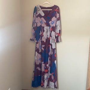 Adrianna Papell Floral Floor Length Maxi Dress Long Sleeve Size 4
